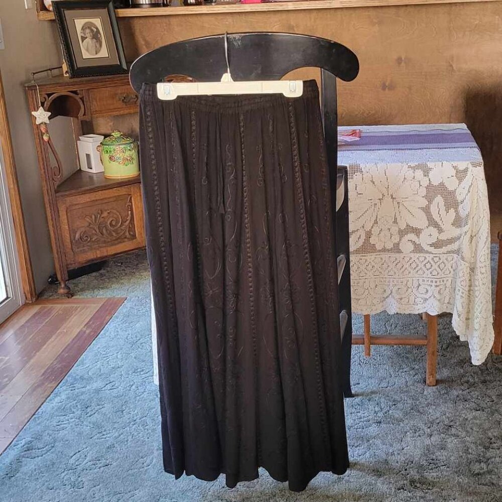 Beautiful Embroidered Black Boho Maxi Skirt from Holy Clothing.